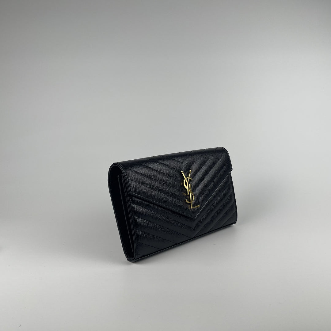 YSL Cassandre Chain Wallet In Grain Leather
