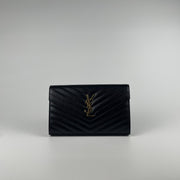 YSL Cassandre Chain Wallet In Grain Leather
